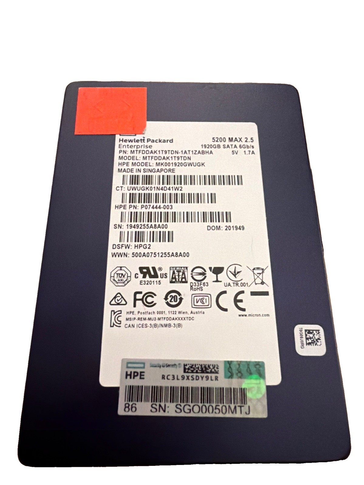 Hewlett Packard Enterprise 1.92Tb SSD Model: MTFDDAK1T9TDN