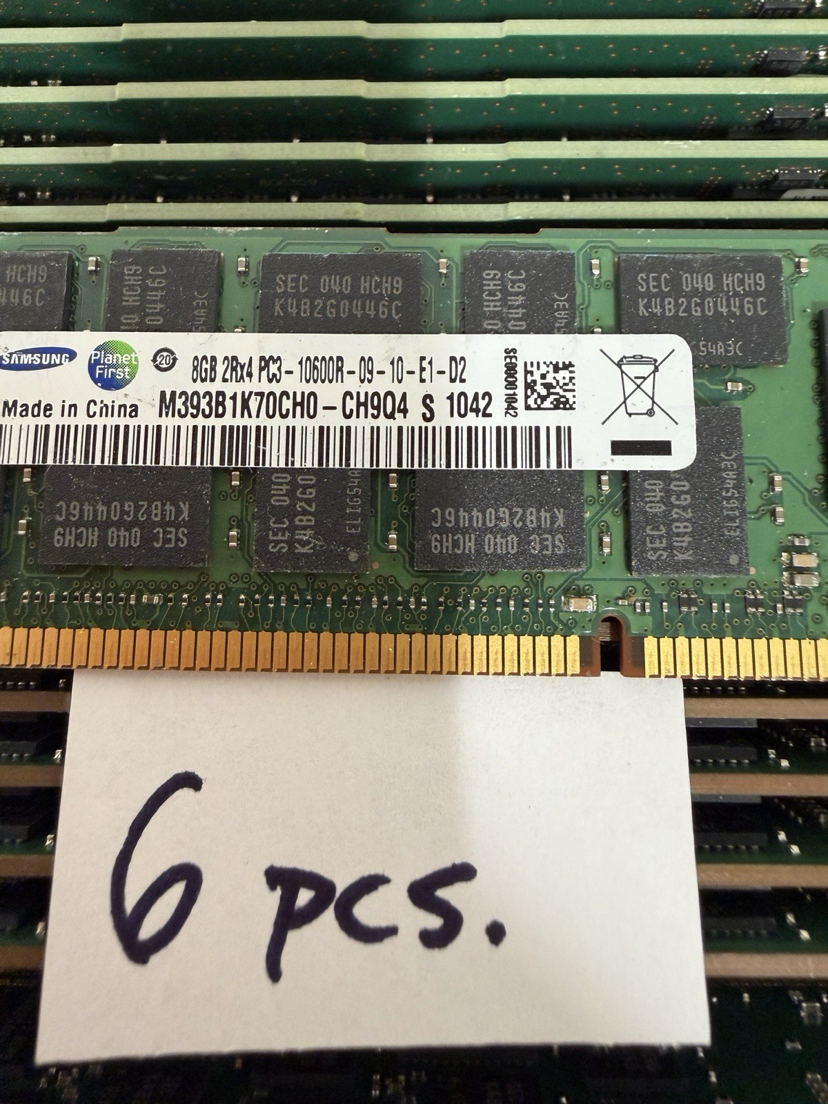 Lot of 6 - M393B1K70CH0-CH9Q4 Samsung 8GB PC3-10600R REG ECC DDR3-1333 Memory