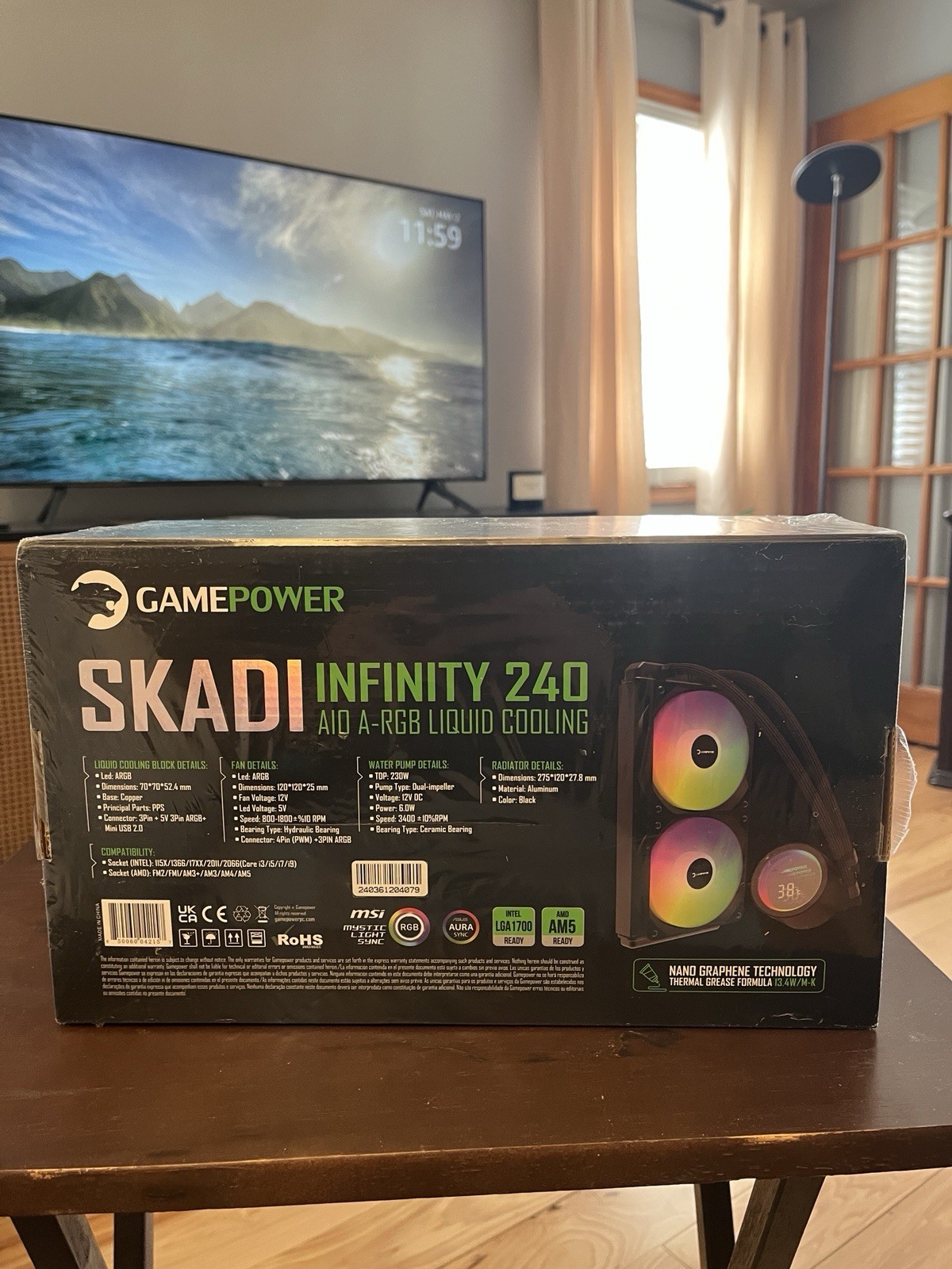 Gamepower Skadi Infinity 240 AIO CPU Liquid Cooler, Pump with Real Time Temp NEW