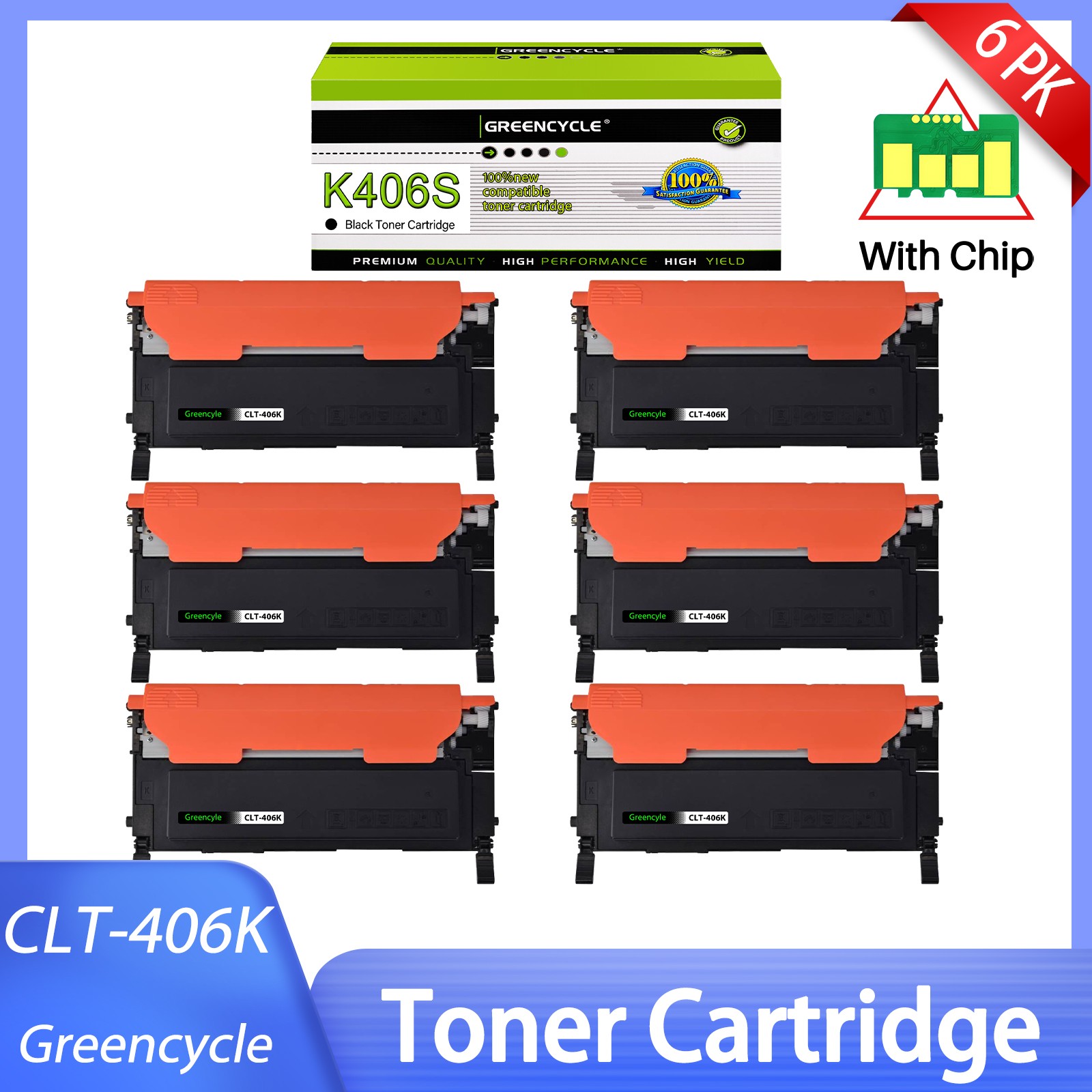 6PK Toner Fit for Samsung CLT-K406S CLX-3300 3302 3303FW 3304 3305FN/FW/W 3307FW