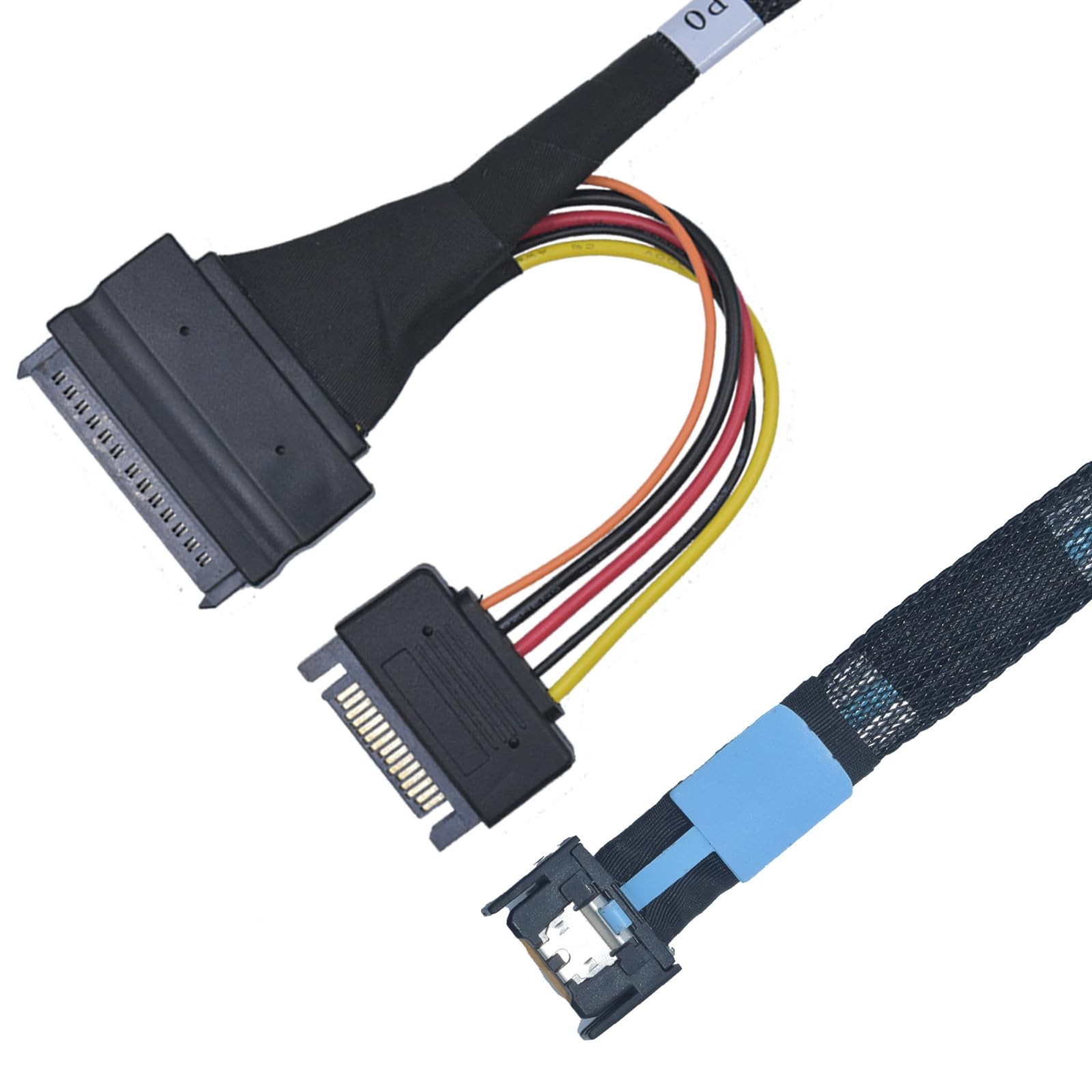 1.6FT 50cm PCIe 5.0 MCIO x4 To U.2 SFF8639 Cable NVMe SSD 15Pin Power