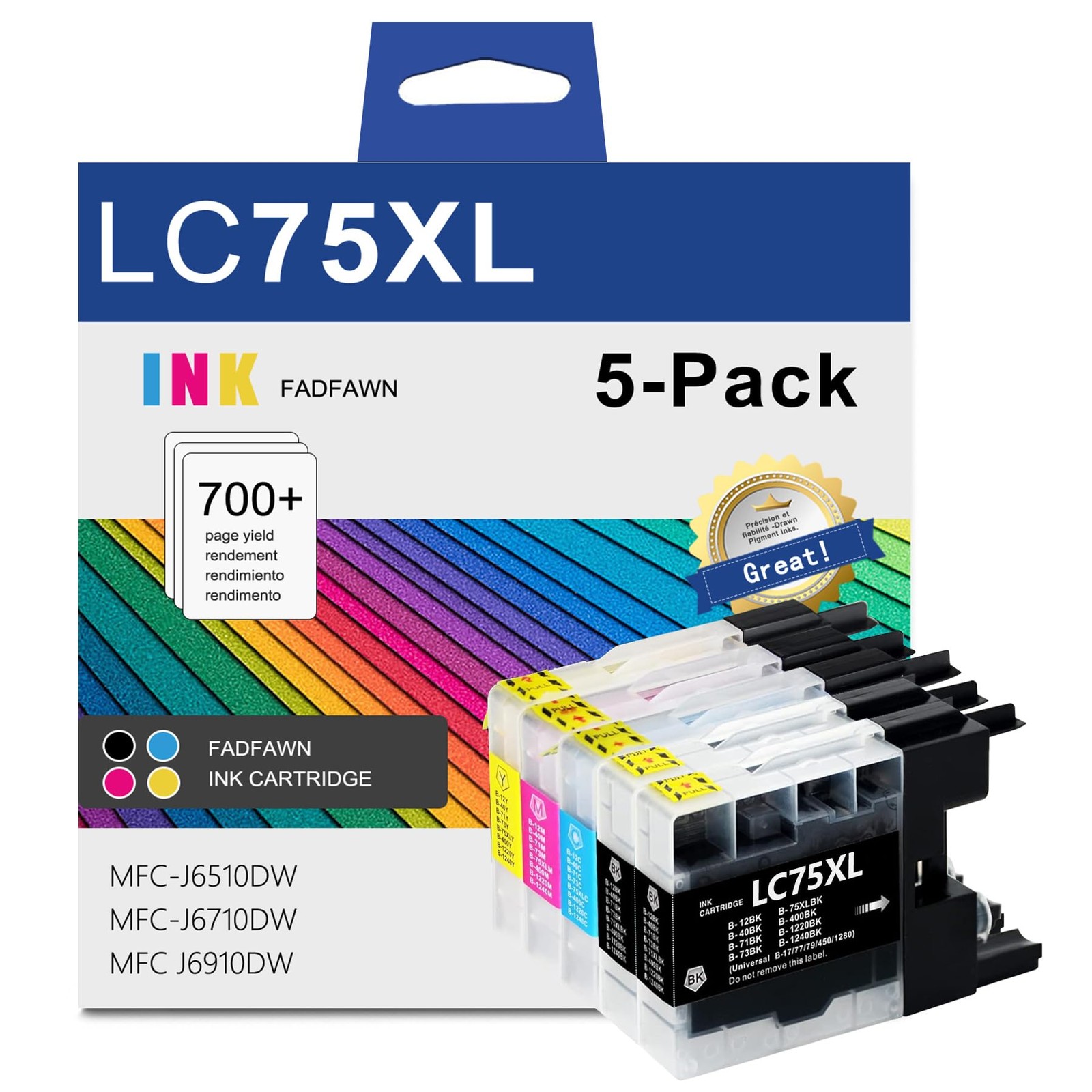 LC75 LC75XL High Yield Ink Cartridges - Replacement for Brother LC75 LC71 LC79