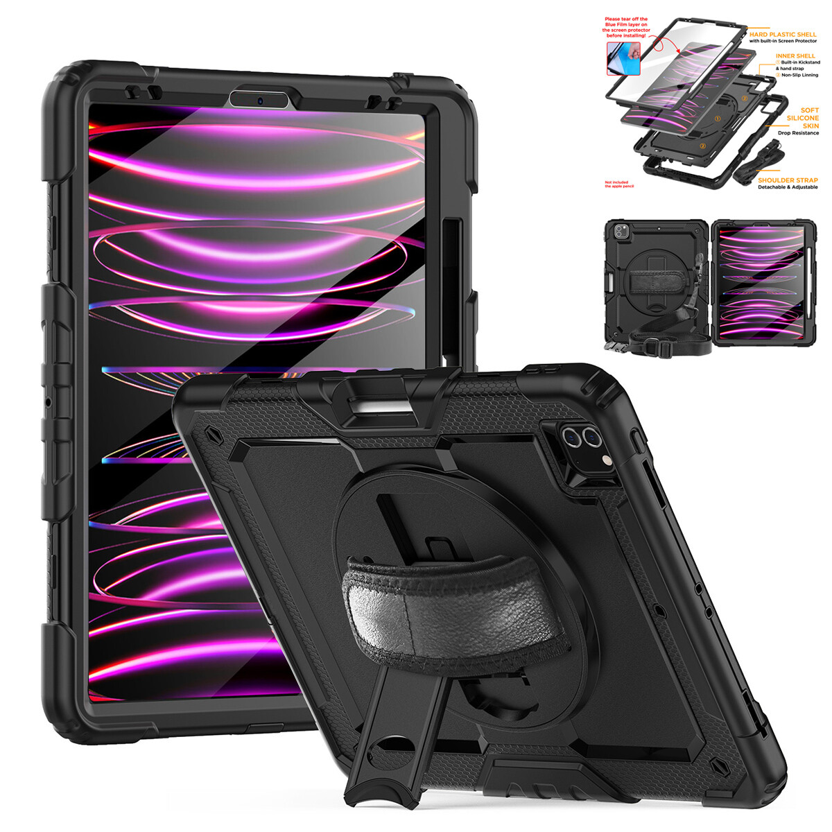 Rugged Shockproof Heavy Duty 360 Stand Case Cover For iPad Pro 12.9" (2022-2018)