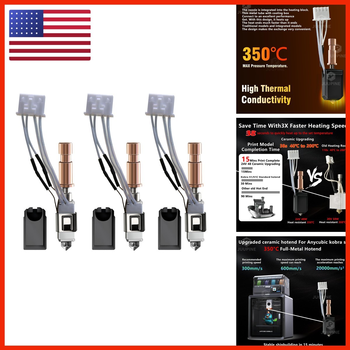Wefuit 3 Pack Ceramic Hotend for Kobra S1 Combo 0.2MM 0.4MM 0.6MM Anycubic