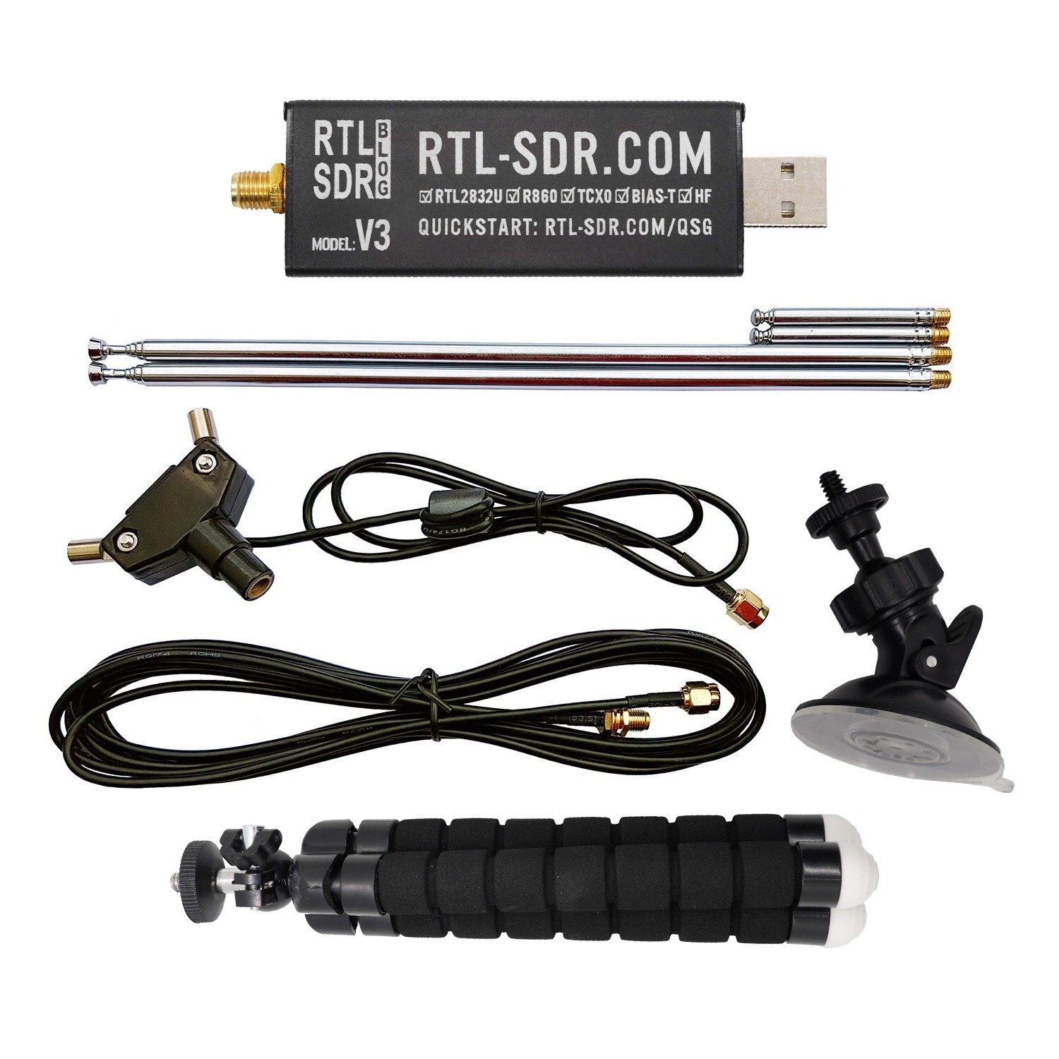RTL-SDR Blog V3 RTL2832 1PPM TCXO HF BiasT SMA Software Defined Radio + Antennas