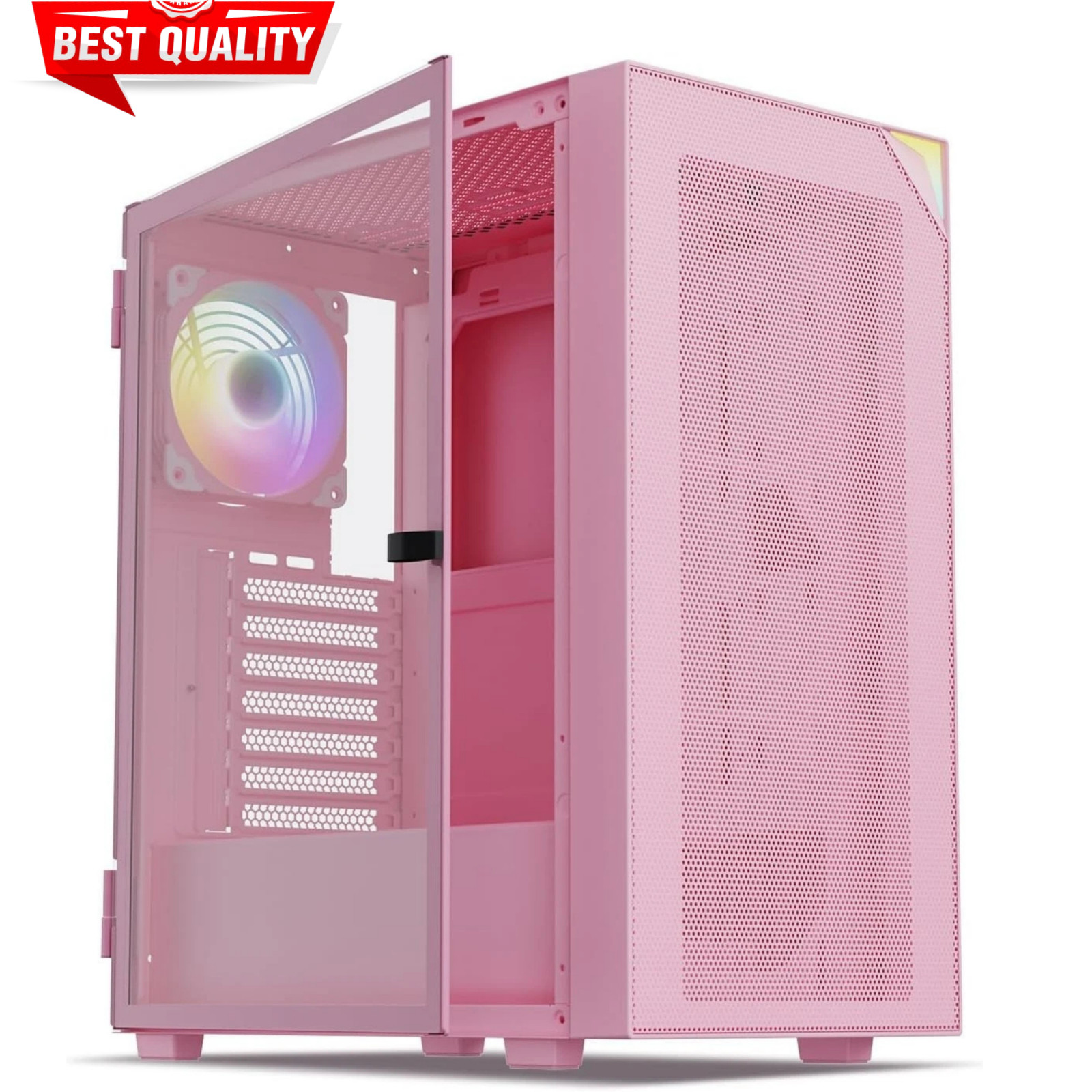 AL800 Pink Full Tower PC Case - Tempered Glass, ARGB Fans, E-ATX Support
