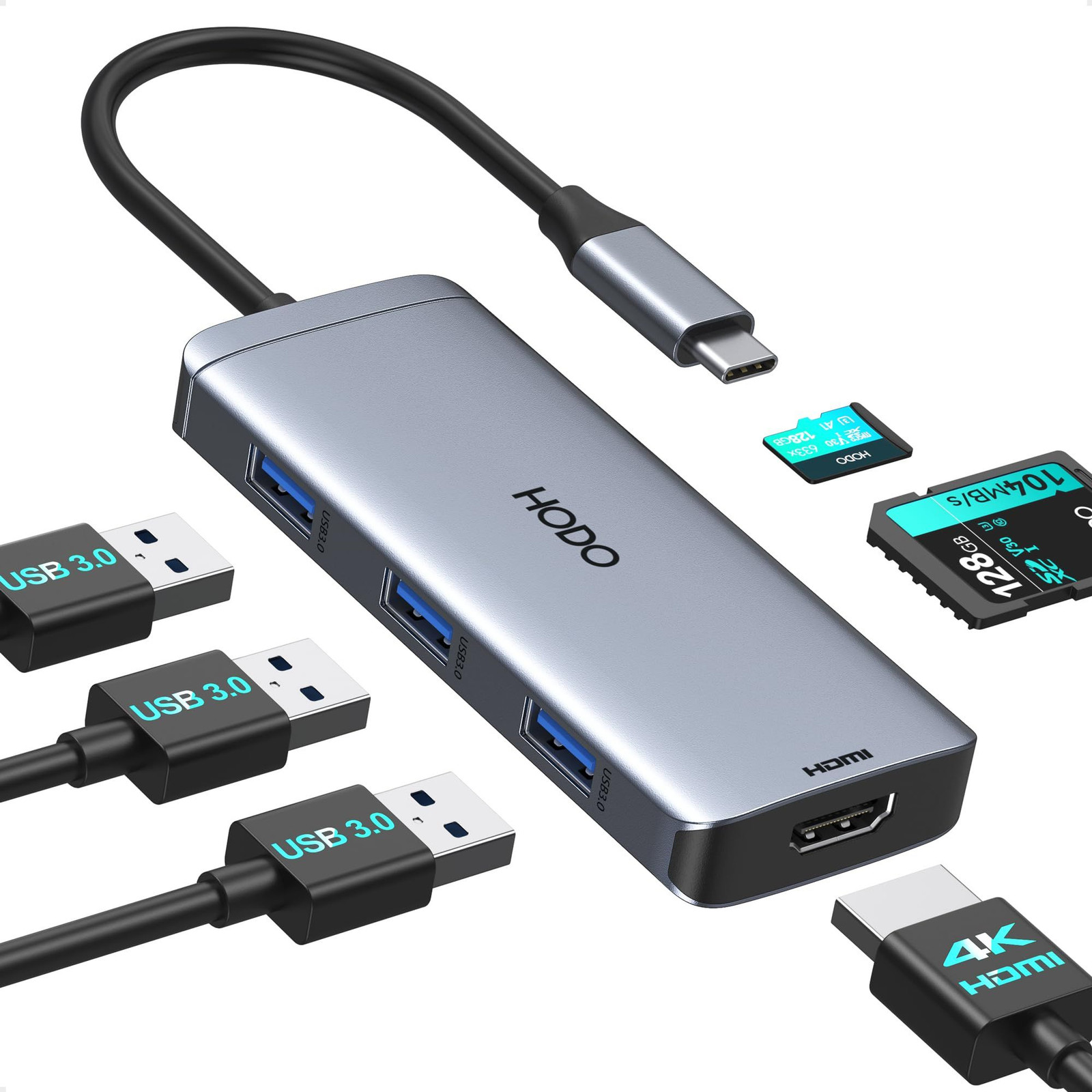 USB-C Hub Multiport Adapter for MacBook Air/Pro - 6 in 1 HDMI 6-in-1, Gray 