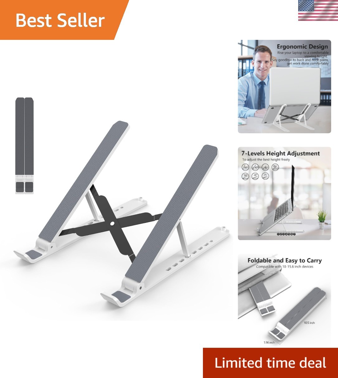 Elegant White Laptop Holder - Foldable & Ergonomic Design for Ultimate Comfort