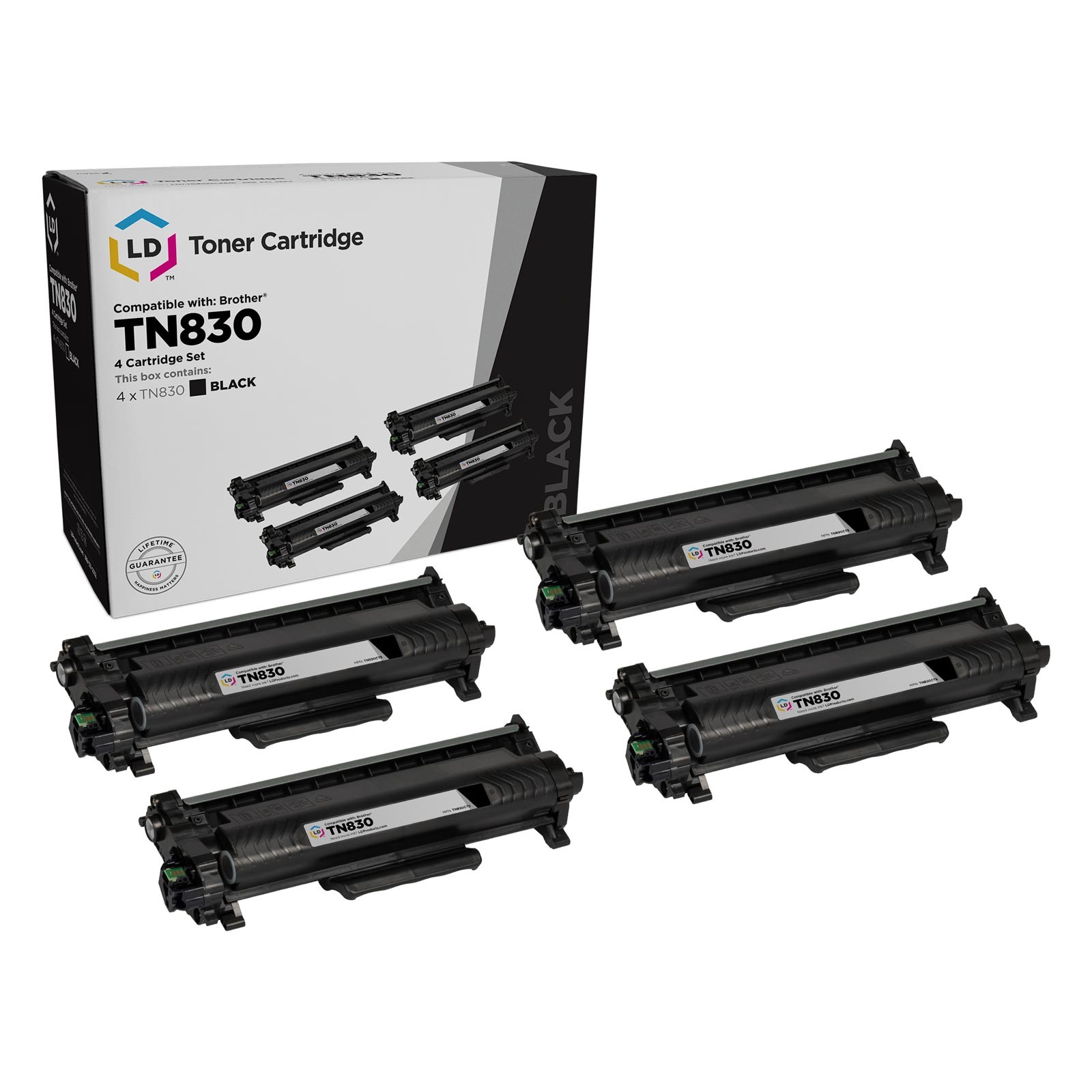 LD Products Replacement Toner Cartridge Compatible with Brother TN830 4-Pk Black