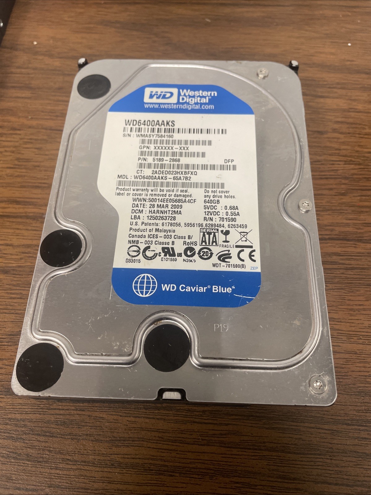 Western Digital WD 3.5" WD6400AAKS 640GB SATA III 6Gbps HDD 611301-002