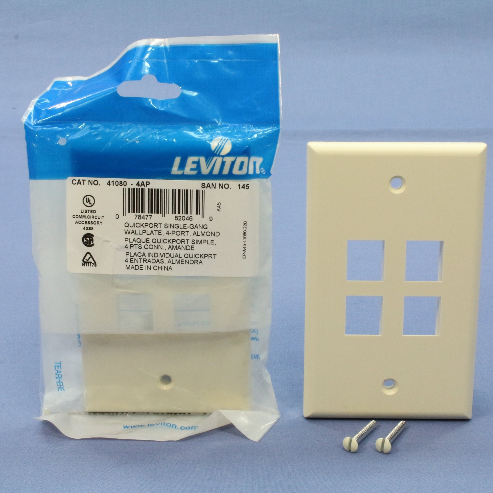 Leviton 41080-4AP Almond 1-Gang 4-Port Unbreakable Nylon Wallplate Cover 2pcs