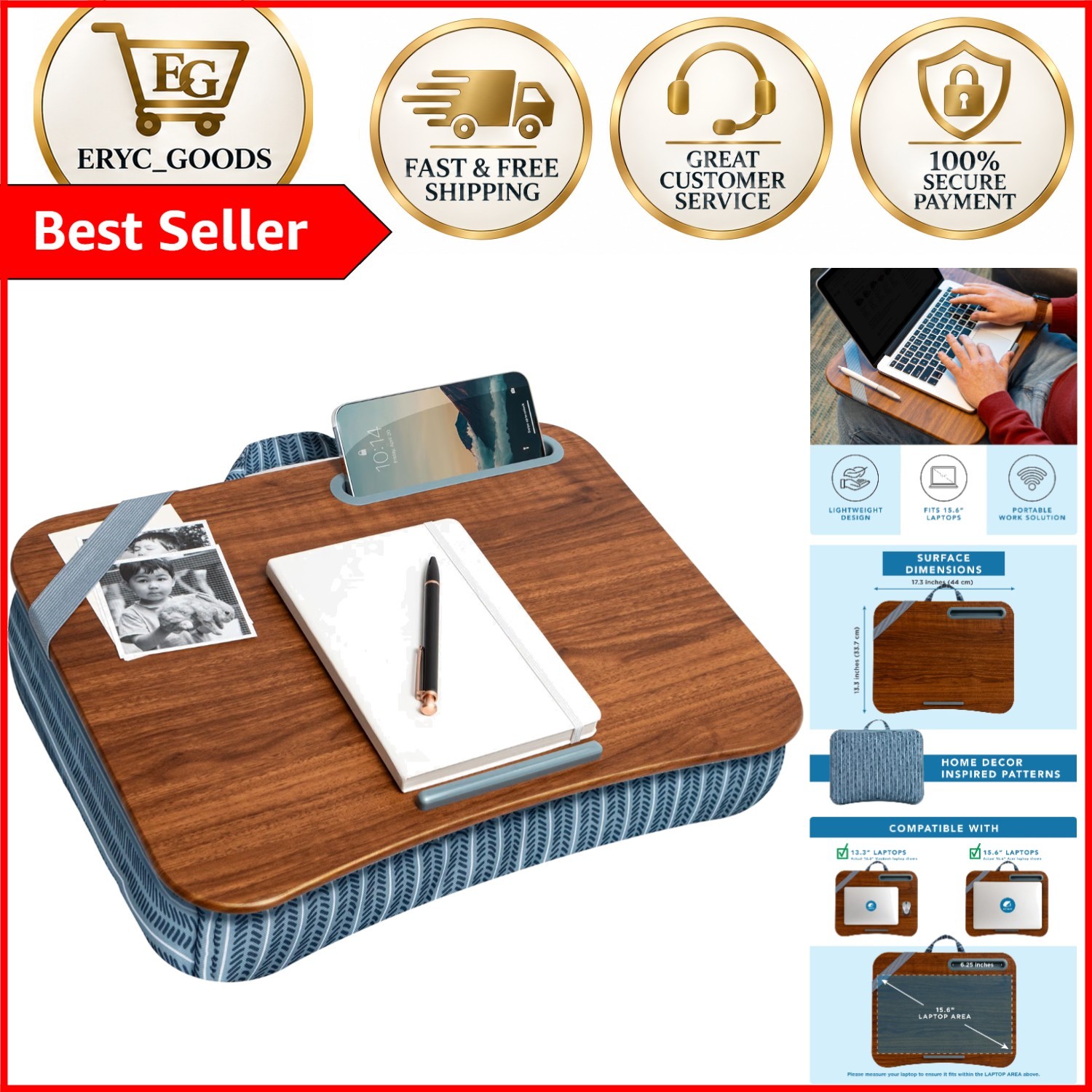 Portable Designer Lap Desk with Arrow Stripes – Fits 15.6” Laptops Perfectly