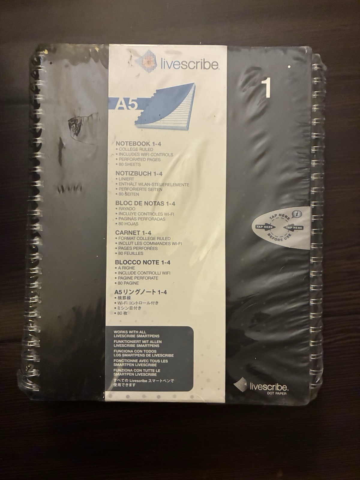 Livescribe Dot Paper College Ruled A5 Notebook 1-4, 4-Pack Black NEW SEALED