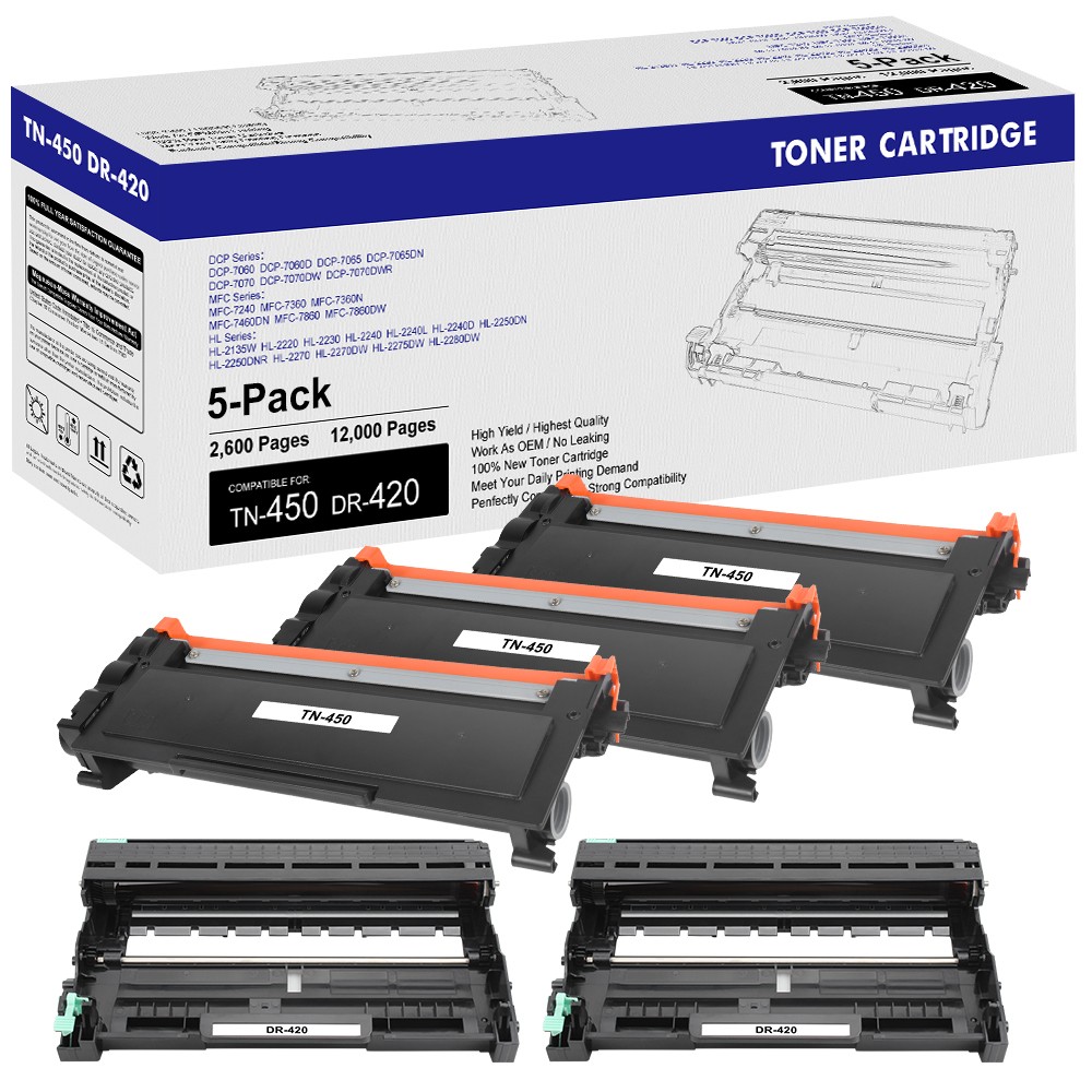3x TN450 Toner + 2x DR420 Drum for Brother TN420 HL-2240 MFC-7360N MFC-7860DW