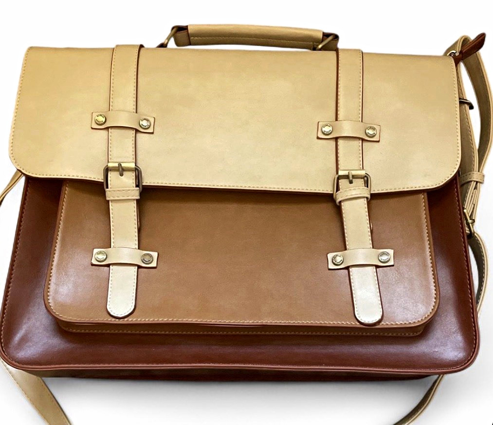 ECOSUSI Faux Leather Briefcase Brown/Beige Fits 15 in Laptop Adjustable Strap