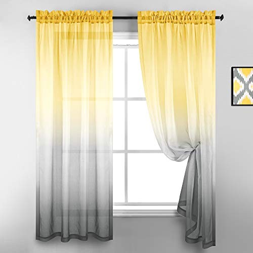 Yellow and Grey Curtains 63 Inch Length for Bedroom 2 52x63 Yellow and Gray