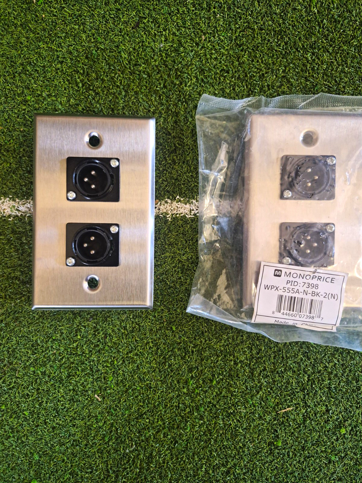 2 PACK Monoprice 2-Port XLR 3-Pin Female WALL/FLOOR PLATES. STAINLESS NICKEL.