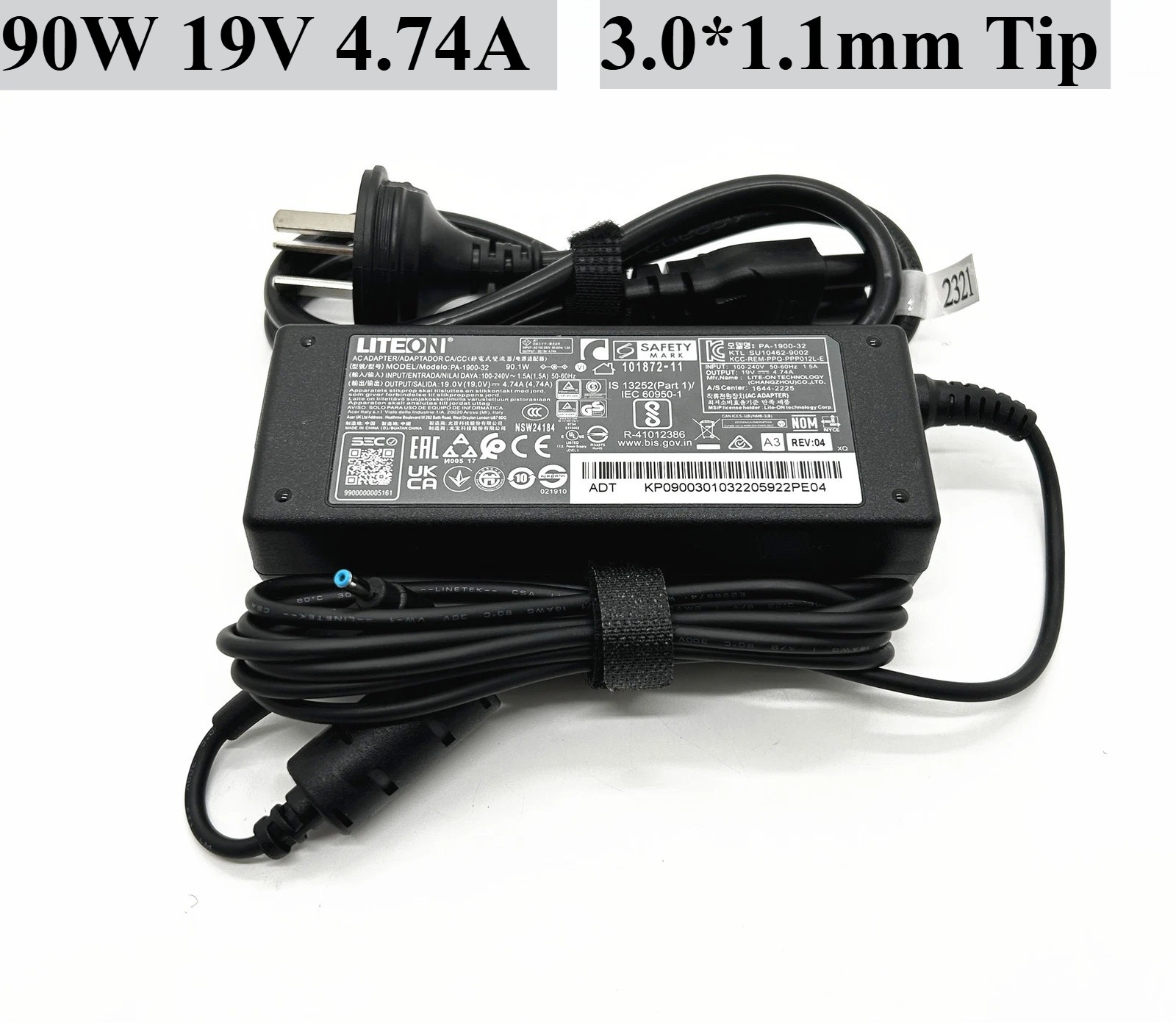 Liteon 19V 4.74A 90W Charger Adapter for Acer PA-1900-32 3.0*1.1mm Power Supply