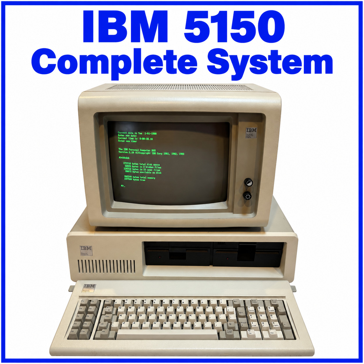 IBM PC 5150 Complete System 256K 5151 Monitor Model F Keyboard Serviced