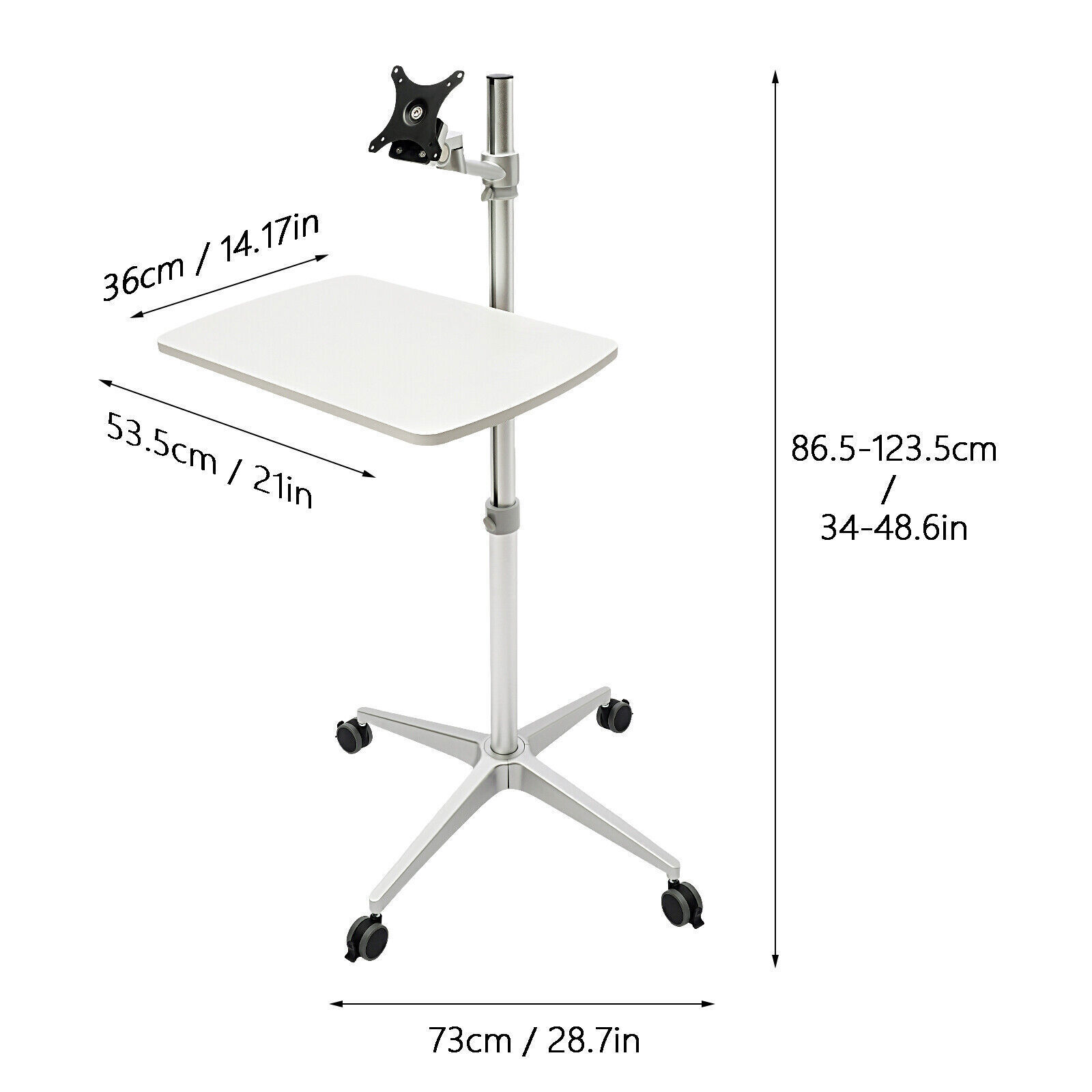 Portable Mobile Rolling Laptop Floor Standing Table Computer Stand Adjustable 