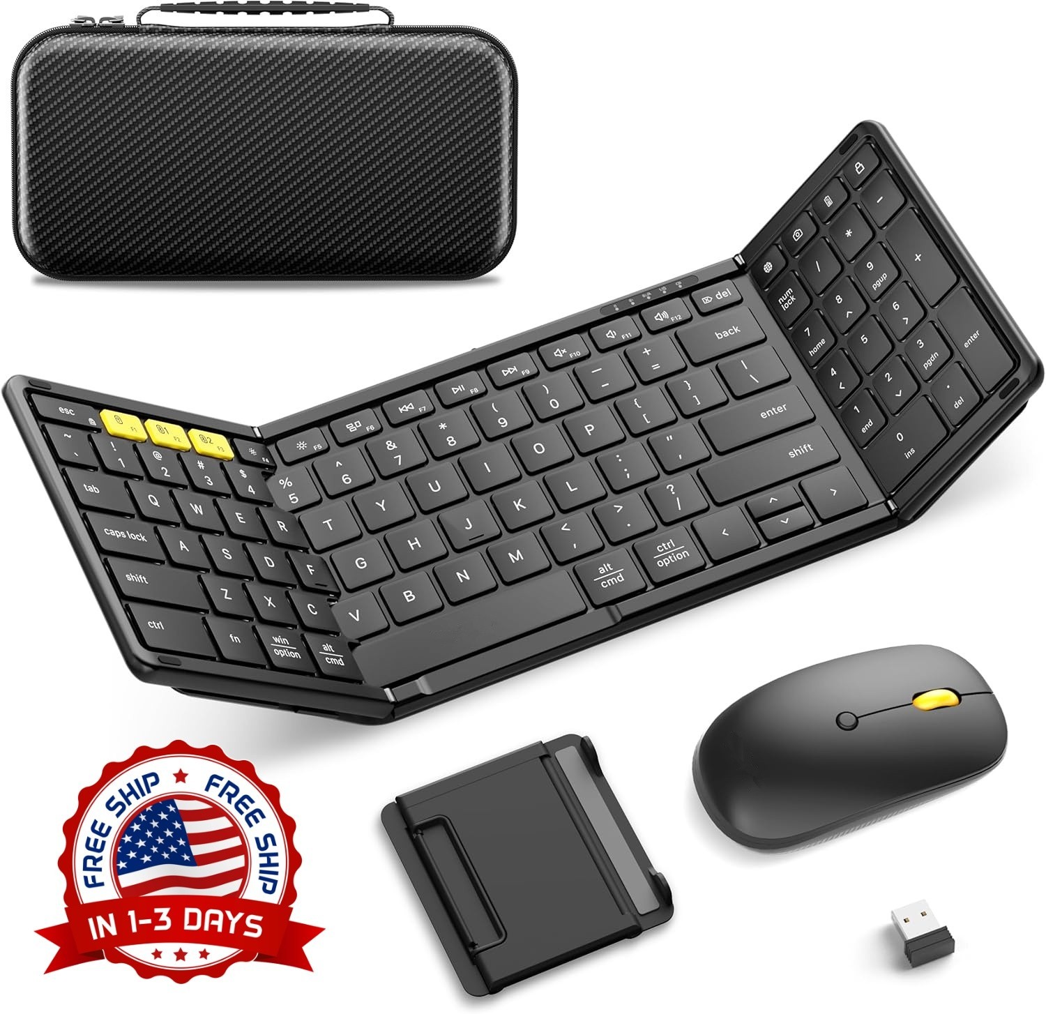Teclado y ratón plegables, teclado portátil de viaje de tamaño completo NUEVO US