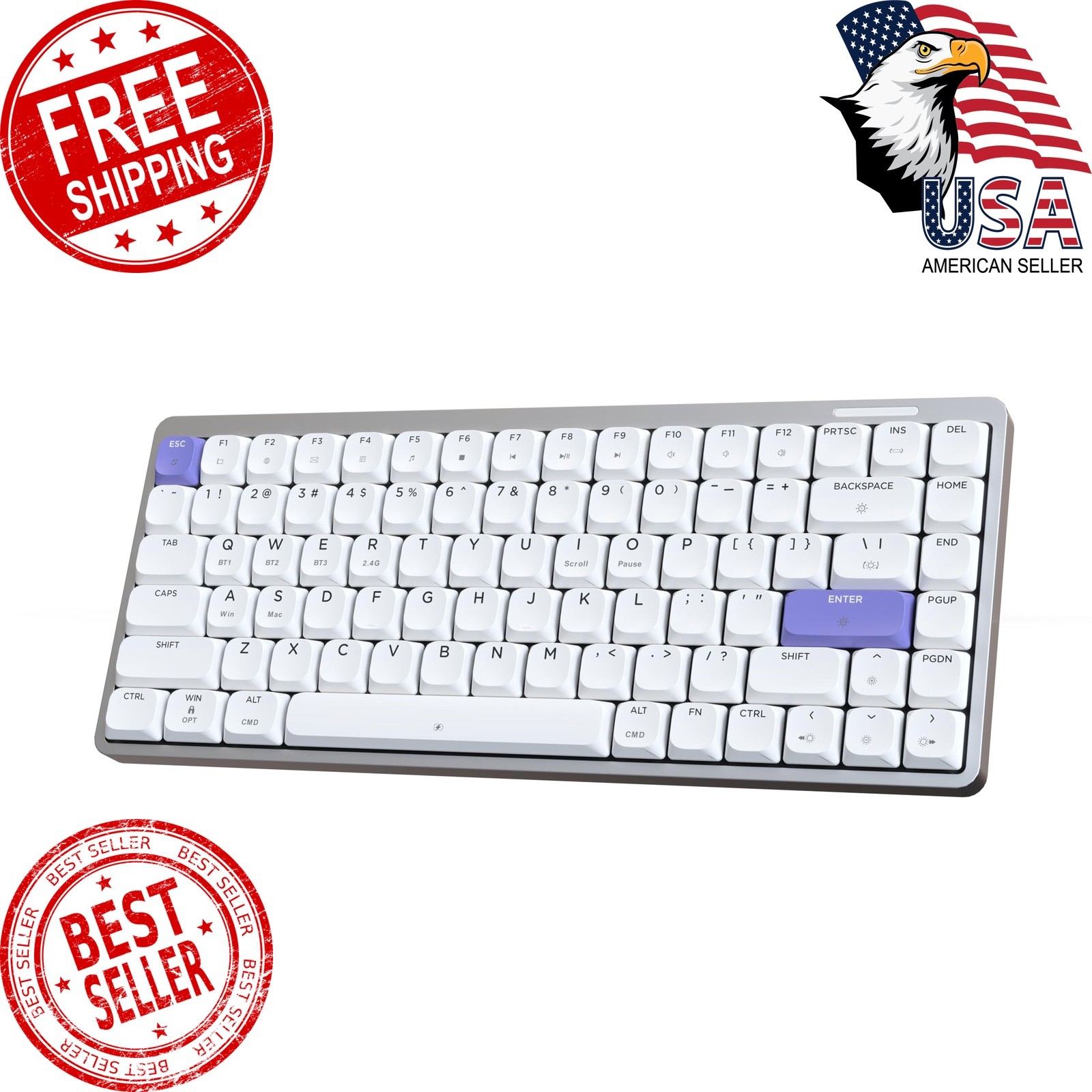 Epomaker Luma84 Mechanical Keyboard White Purple Gateron Brown