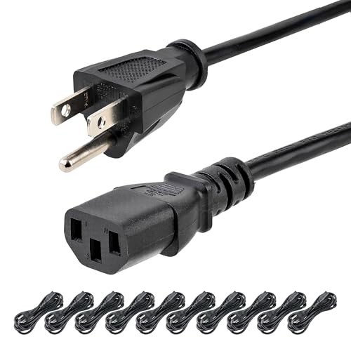 Computer Power Cord, 10 Pack, 10ft, NEMA 5-15P to C13, 10A, Black