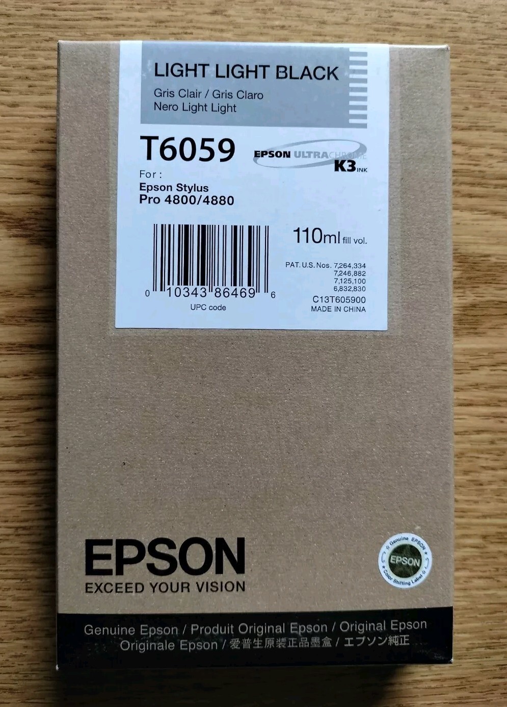 03-2019 GENUINE EPSON T6059 LIGHT LIGHT BLACK 110ml K3 INK STYLUS PRO 4800 4880