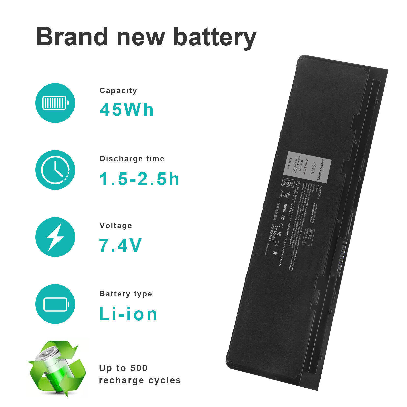 ✅NEW WD52H Battery for Dell Latitude E7240 E7250 GVD76 VFV59 451-BBFW KWFFN 45Wh