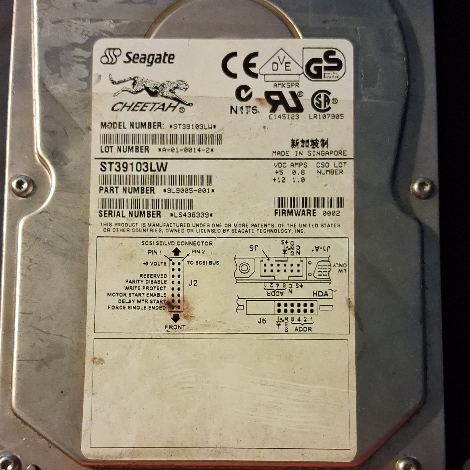 Seagate Cheetah ST39103LW 9.1GB 3.5" SCSI Internal HDD 10K RPM 2MB Hot Swap