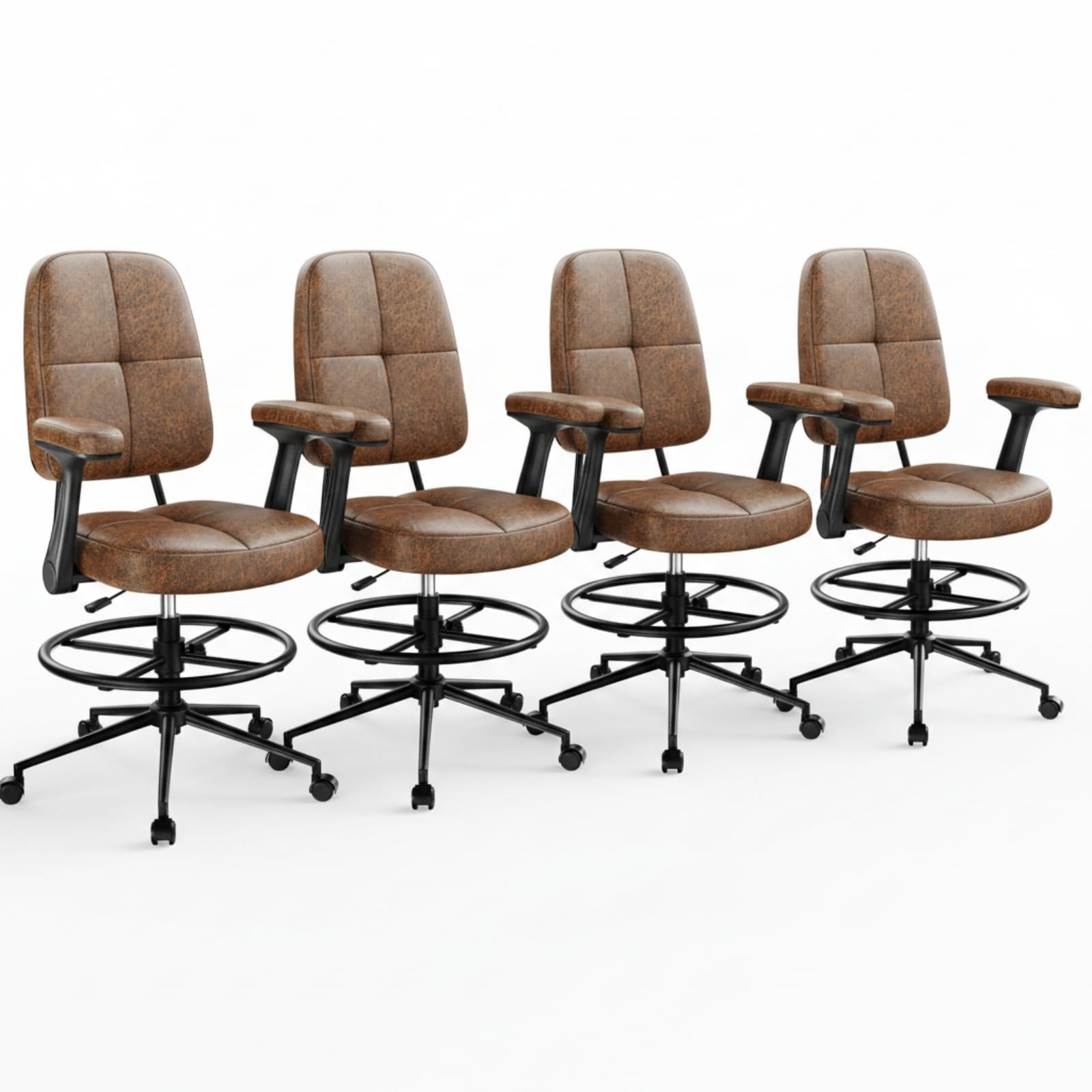 Drafting Chair Ergonomic Height Adjustable 360 Swivel Brown Marsail Flip-Up Tall