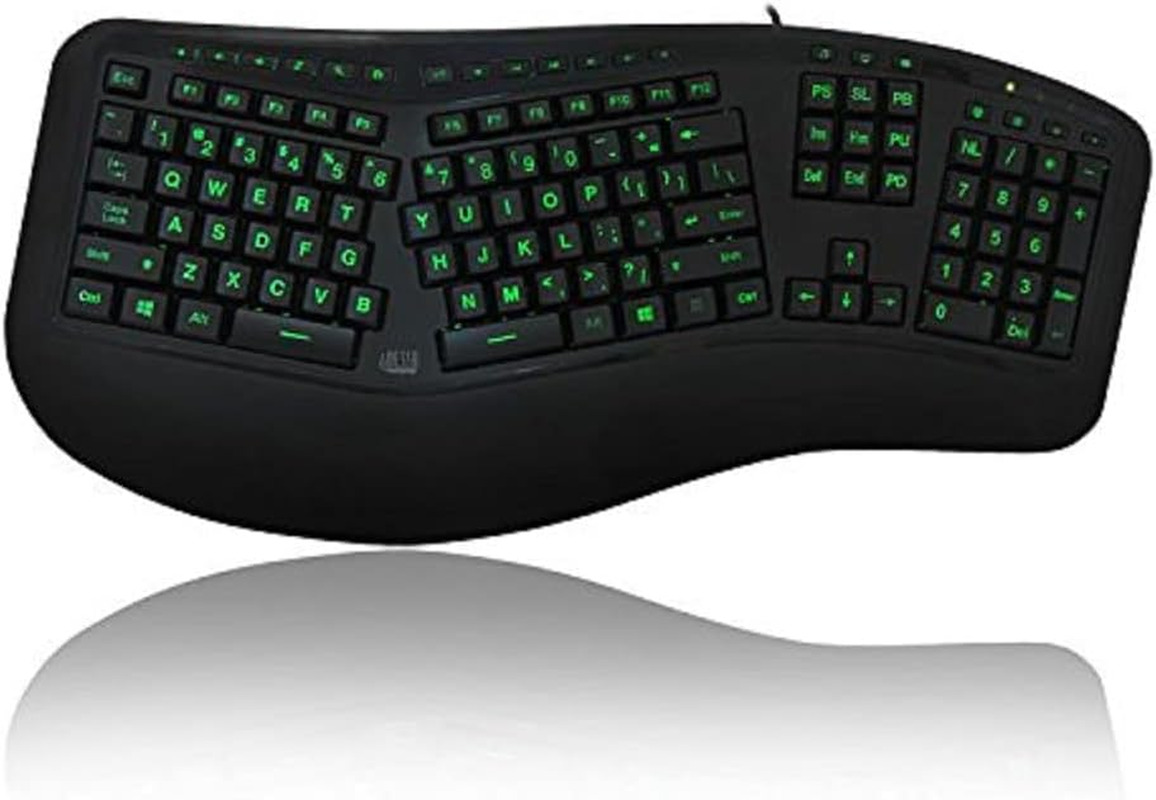 Tru-Form 150 3-Color Illuminated USB Ergonomic Keyboard AKB-150EB