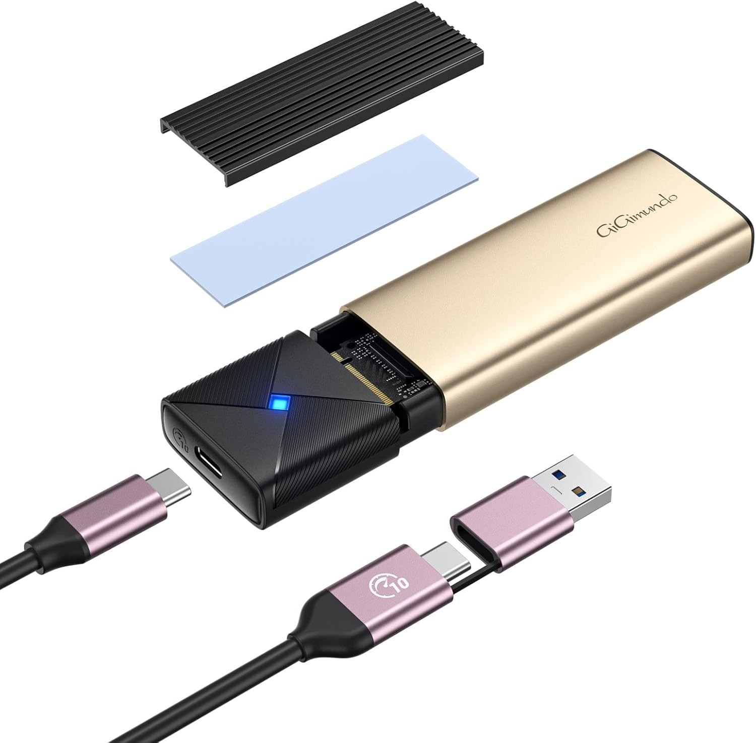 GiGimundo M.2 NVMe SATA SSD Enclosure Adapter Tool-Free, USB 3.2 Rose Golden