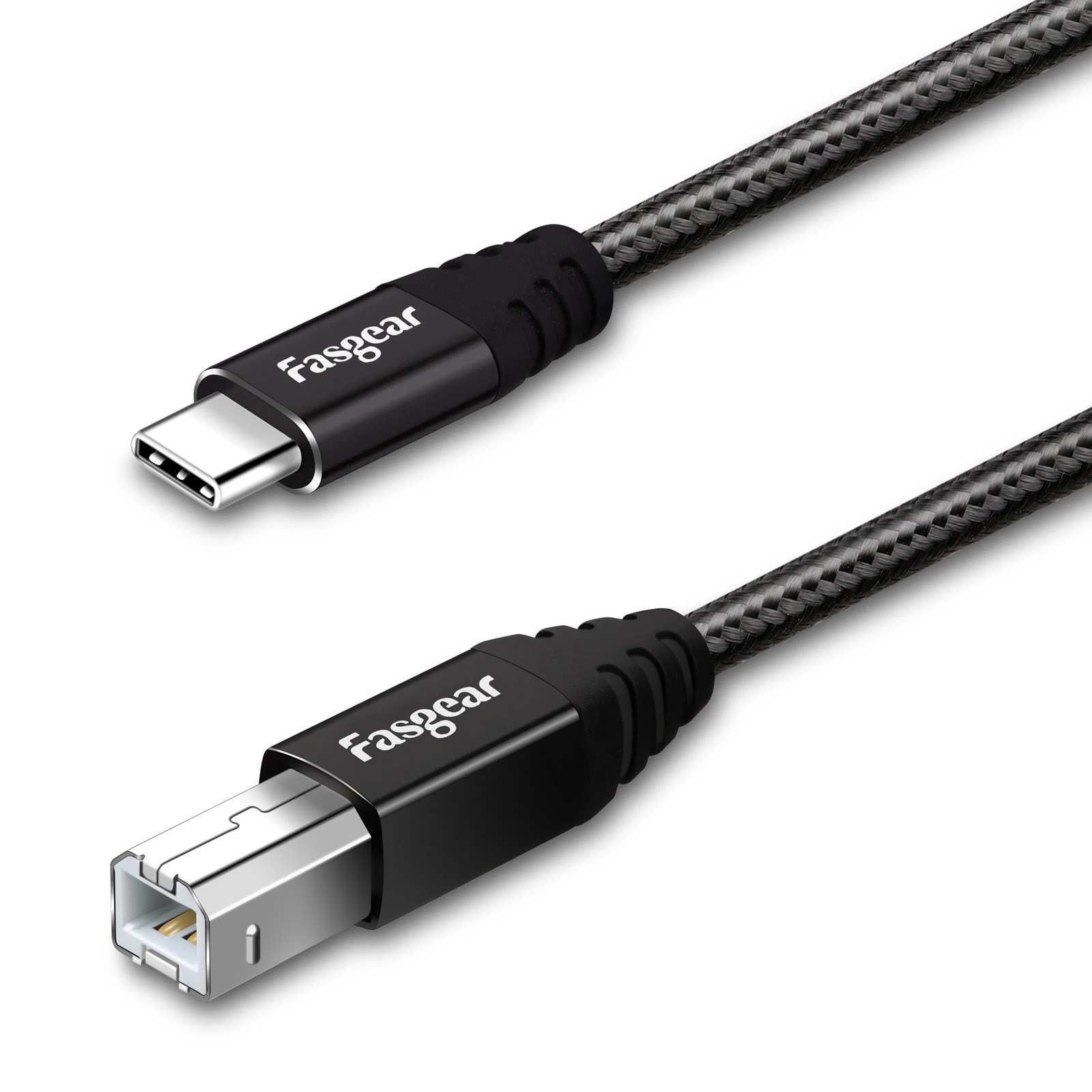 Fasgear USB C to B Printer Cable 16ft Long Nylon Braided 16ft, Black 