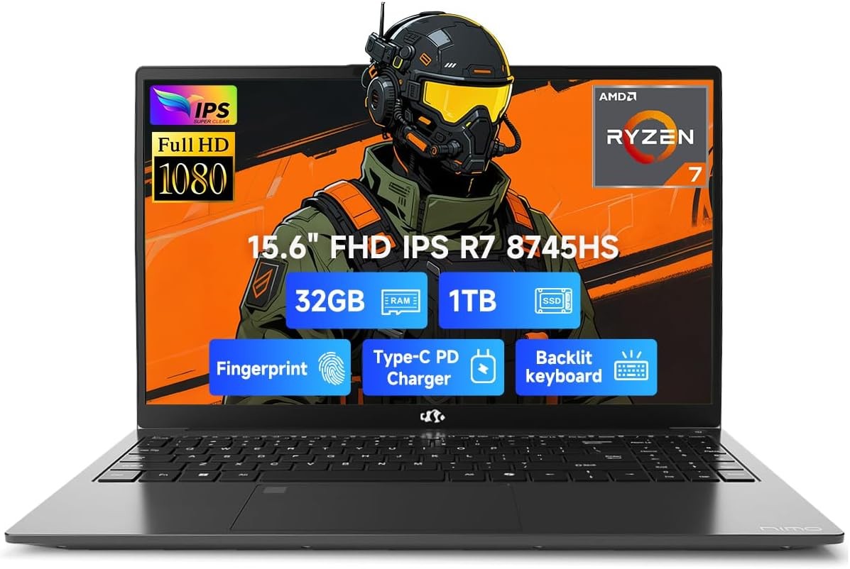 15.6" IPS FHD Light Gaming Laptop 32GB DDR5 RAM 1TB SSD AMD R7 8745HS 780M GPU