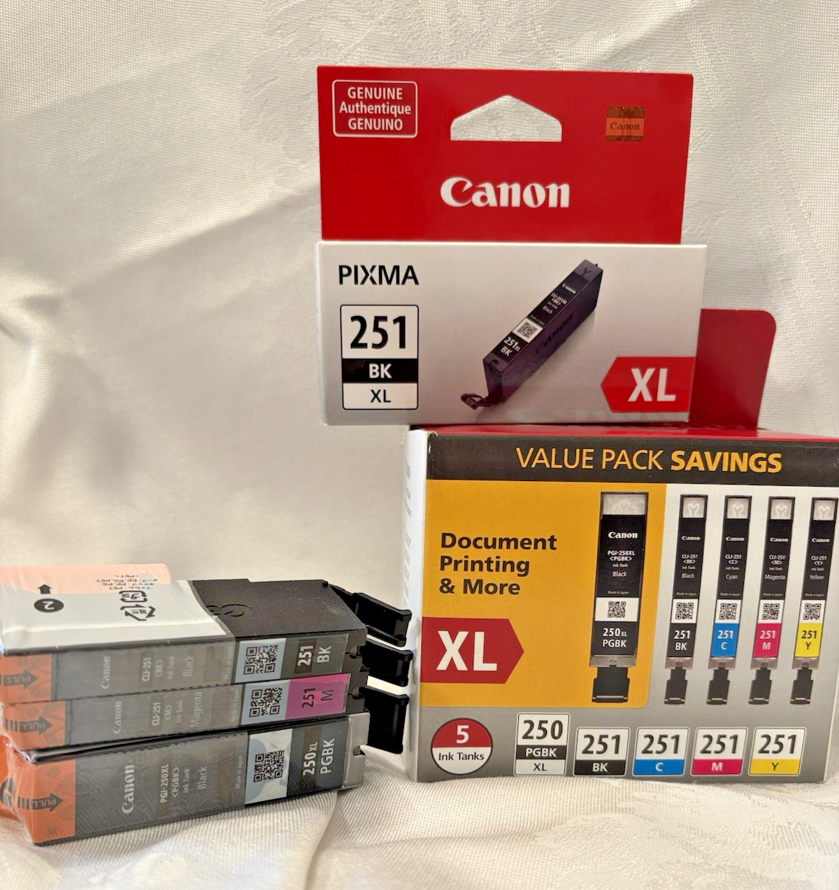 GENUINE CANON 250XL-BK, BLACK & 251 COLOR INK LOT OF 9, VALUE PACK & MORE,SEALED