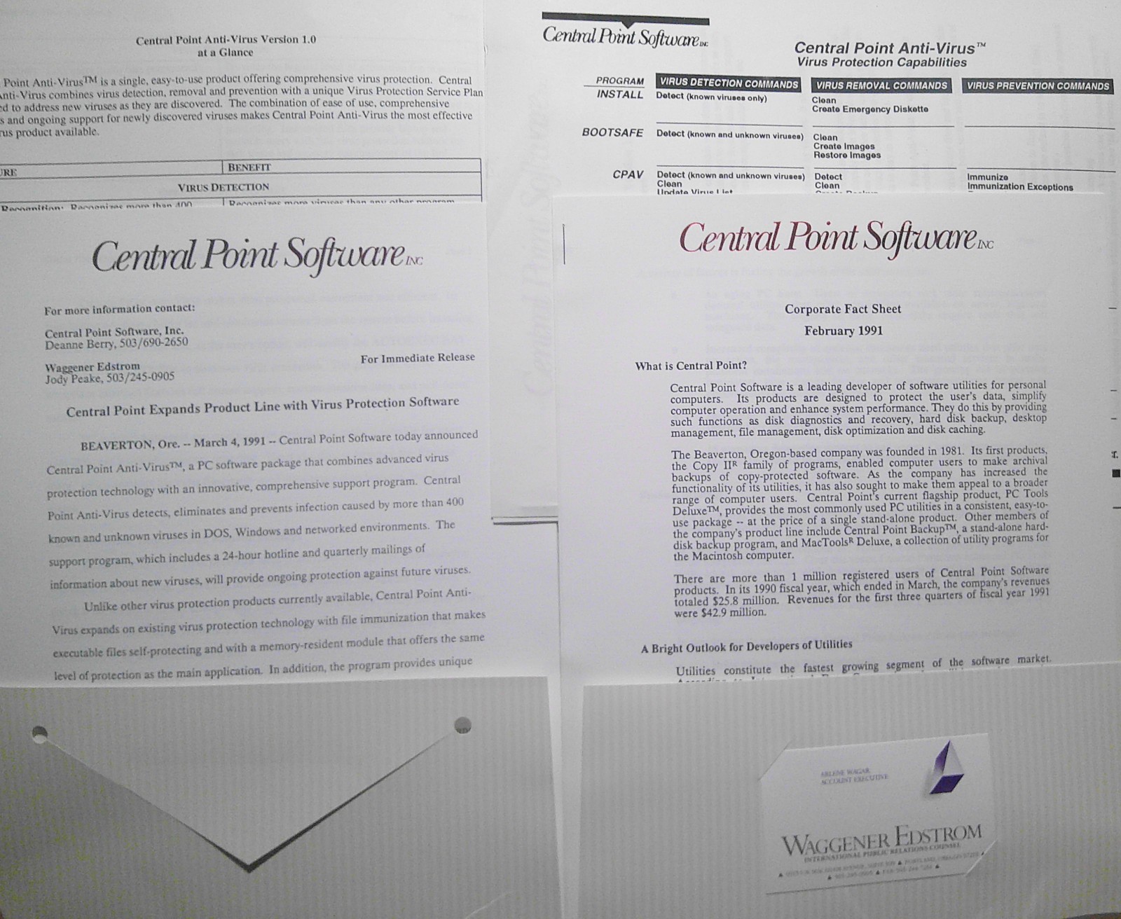 1991 Central Point Anti-Virus, announcement Press Kit