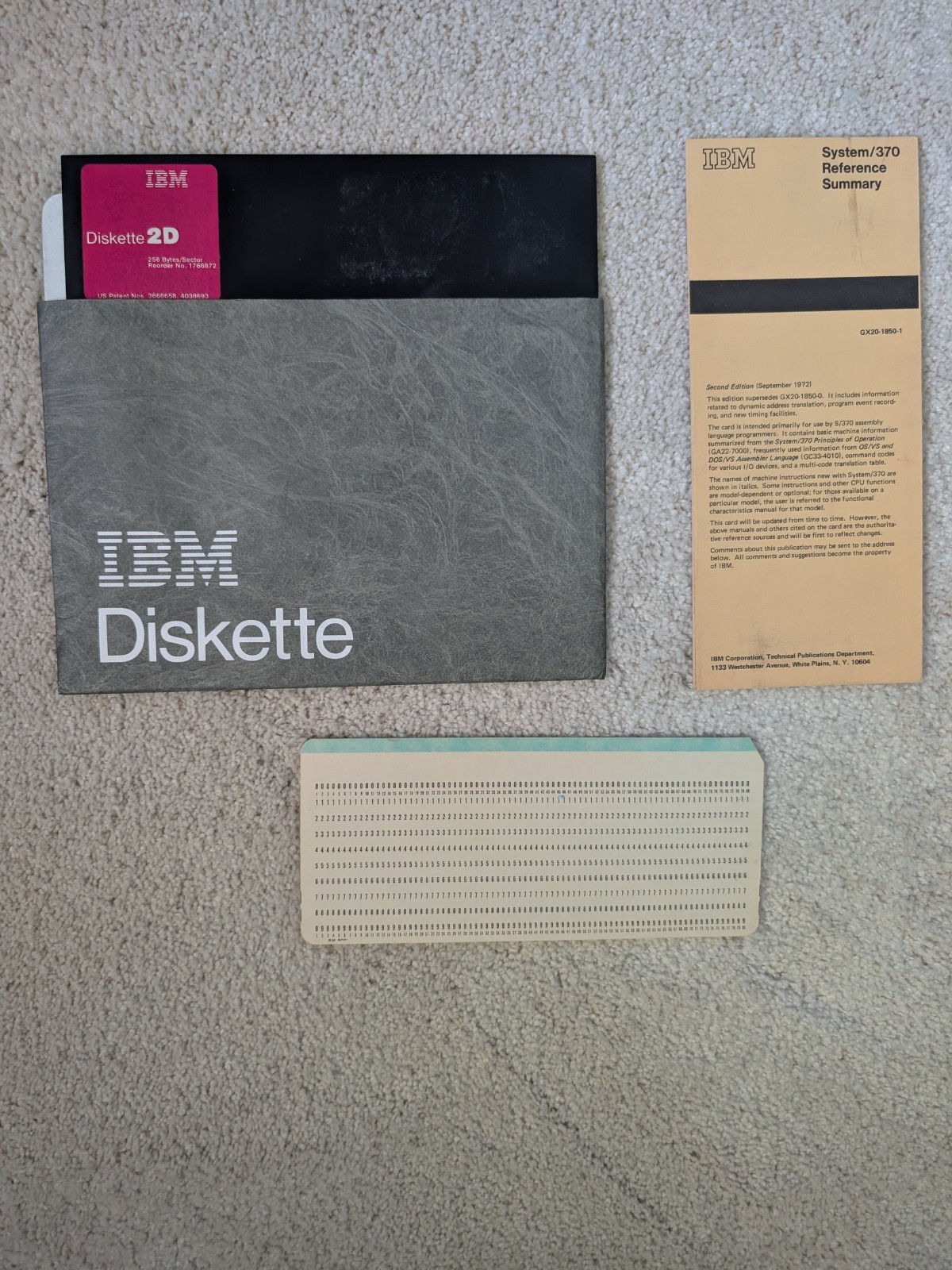 Vintage IBM System/370  Reference Card - 5.25 disk & 80 Column punch card