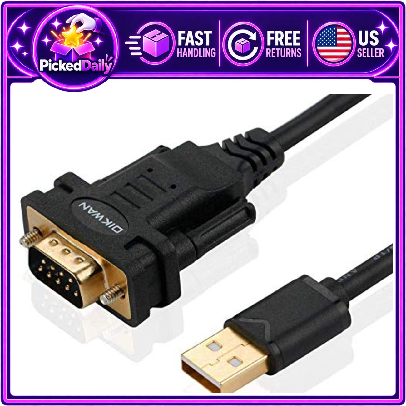 USB to RS232 Serial Adapter Cable, FTDI Chip, 6ft USB 2.0 to DB9 for Windows & M