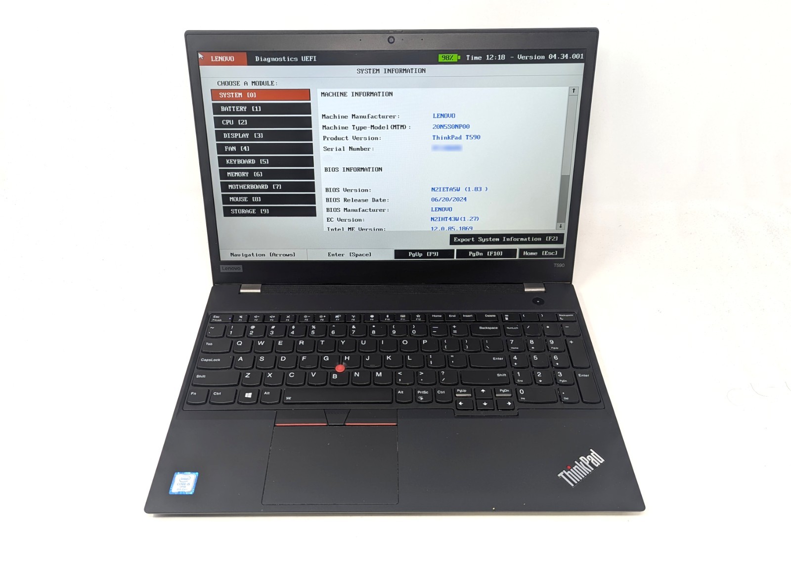 Lenovo ThinkPad T590 - 15.6" Intel Core i5-8365U 8GB DDR4 RAM 128GB SSD No OS/AC