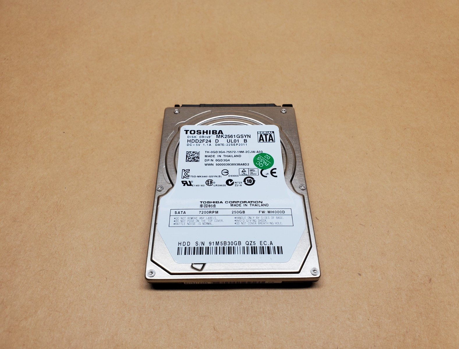 1000GB (4x250GB) Toshiba MK2561GSYN SATA 2.5" 7200RPM HDD | Lot of 4 | Tested