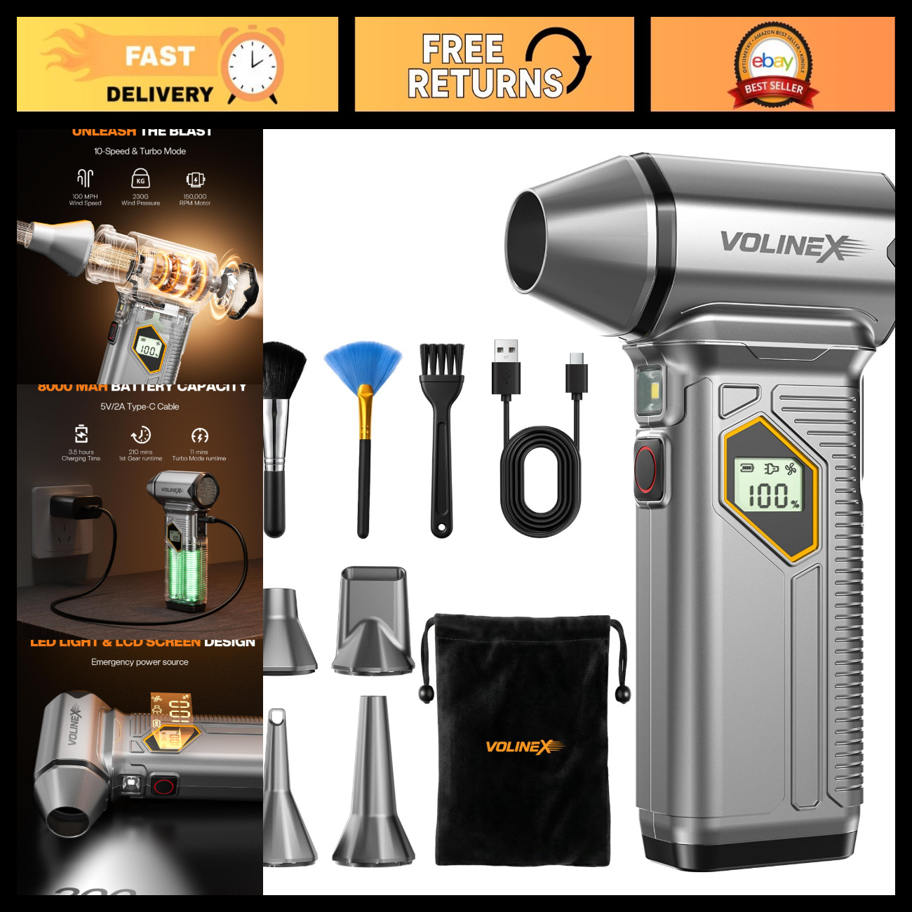 Pro Max Compressed Air Duster for PC & Car Cleaning - Powerful, Rechargeable, Ec