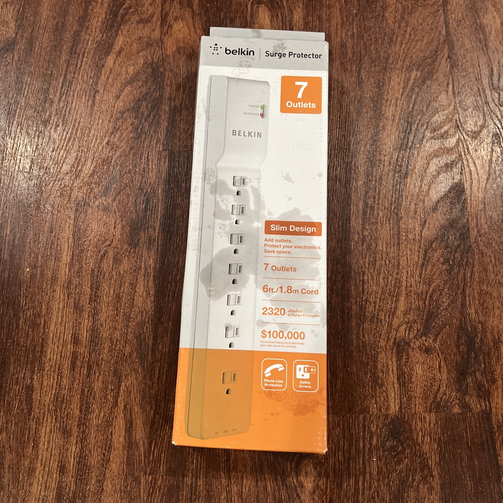Belkin Home Office 7 Outlet Surge Protector 6ft Cord White BE107200-06 New Inbox