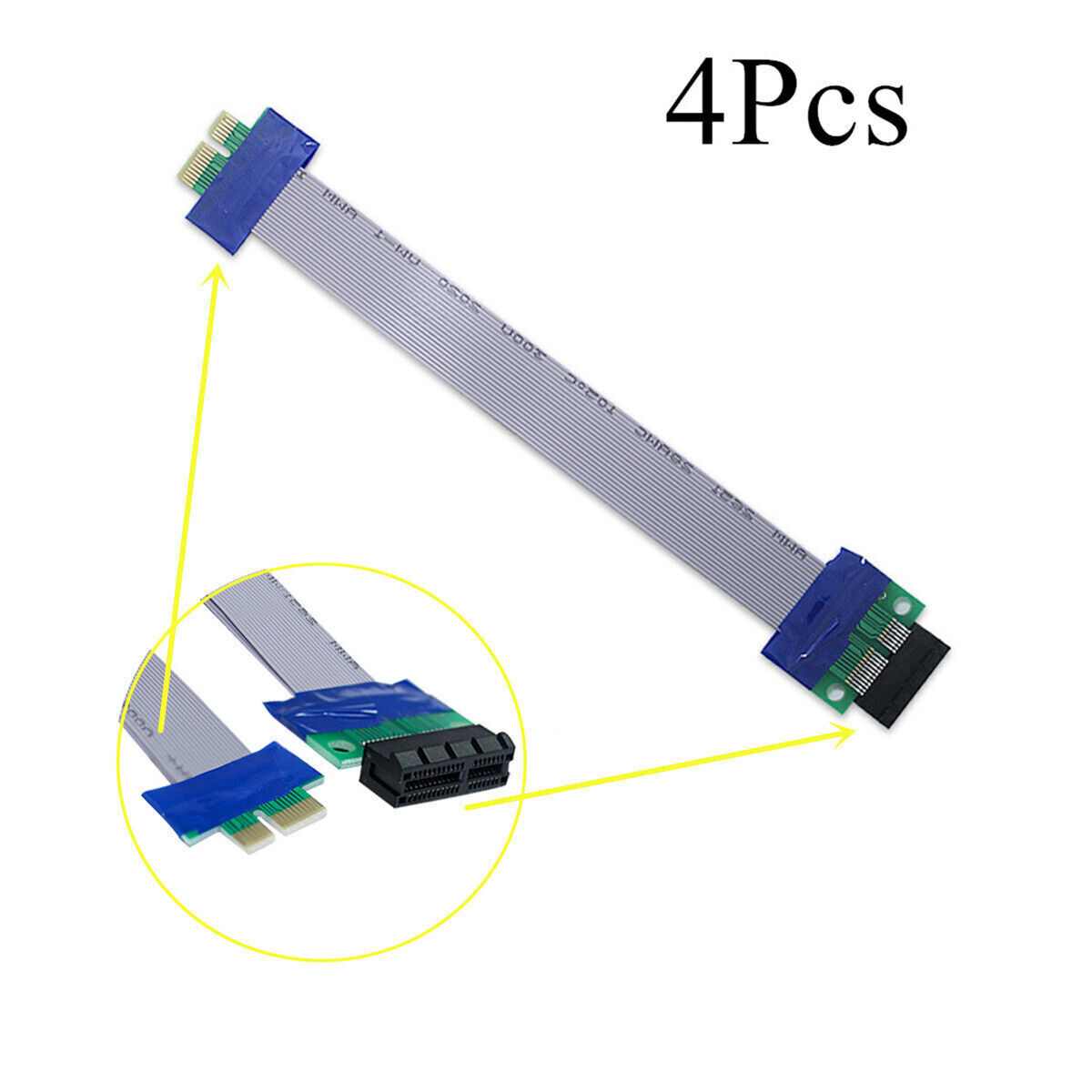 4 Pcs PCI-E 1X Riser Card Ribbon Graphics Card Extender Extension Relocate Cable