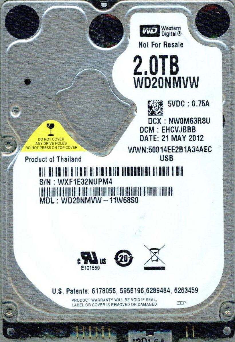 WD20NMVW-11W68S0,  DCM: EHCVJBBB  WD 2TB, USB 3.0  WXF1  MAY 2012