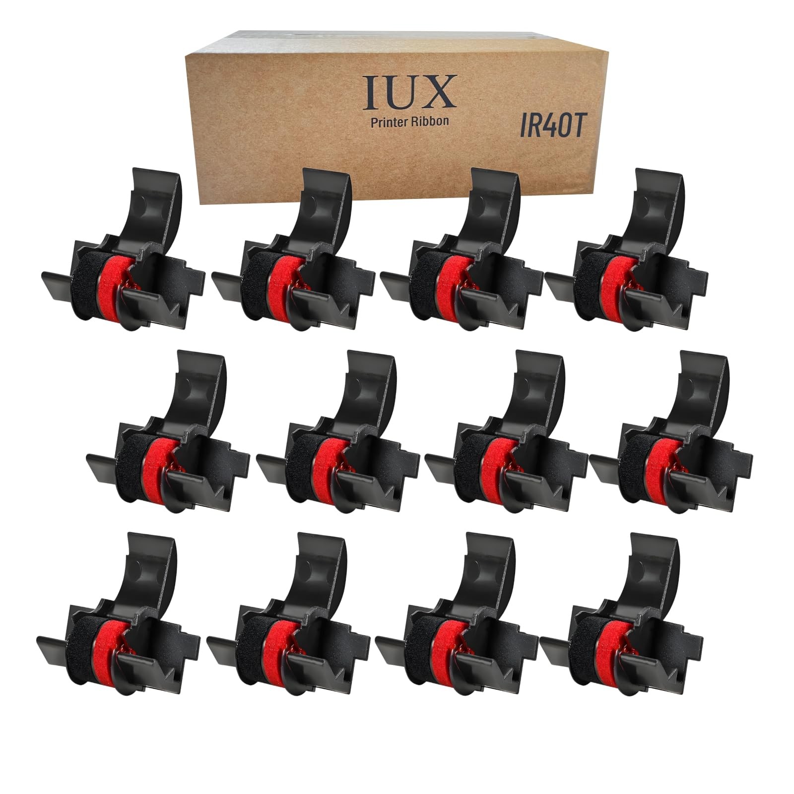 Calculator Ink Roller IR40T IR-40T Black Red Ribbon, 12 Pack
