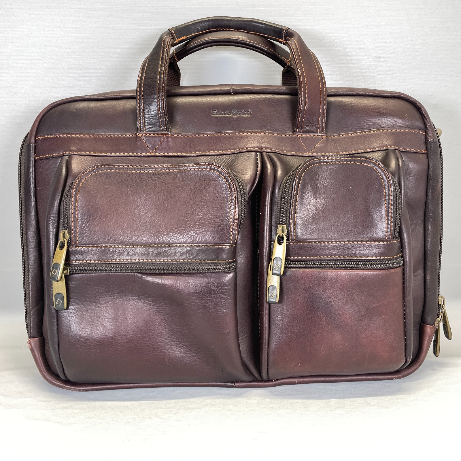 Samsonite Expandable Portfolio Briefcase Laptop Bag Brown Leather Casual