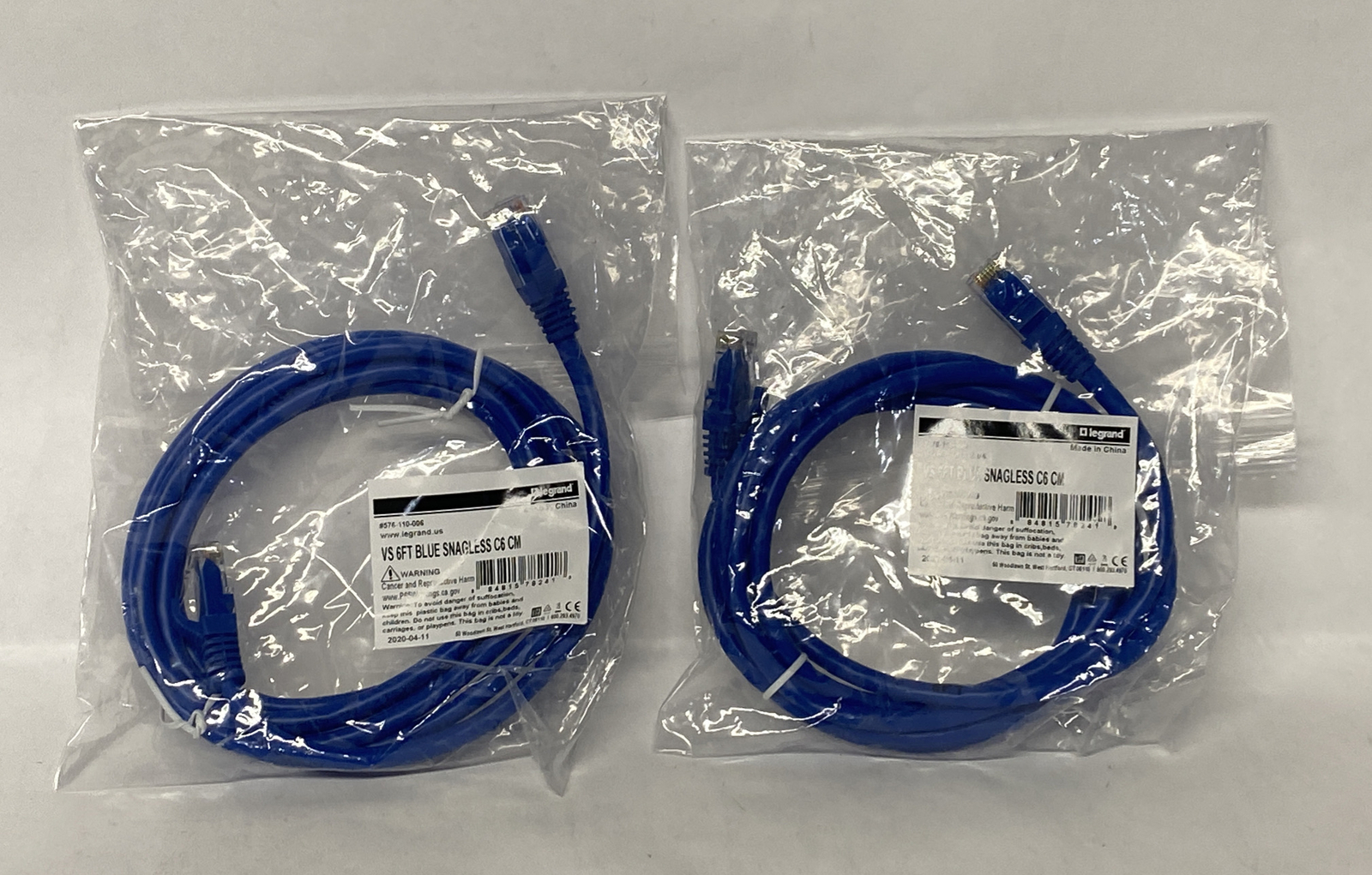 Legrand VS 6FT Foot Blue Snagless C6 CM Cable 576-110-006 New Lot Of 2