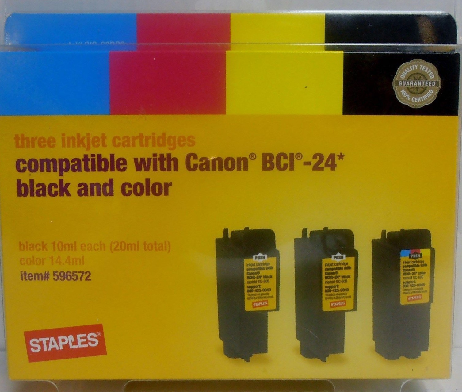 Staples 596572 Inkjet Cartridges 2 Black/ 1 Color Canon BCI-24 Compatible- NIB