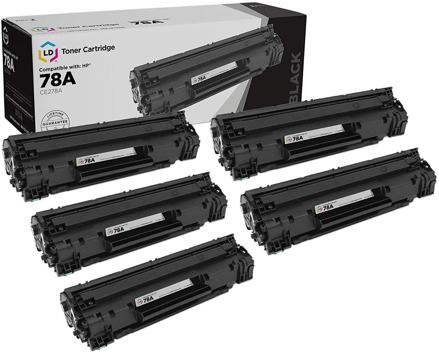 LD 5pk Comp Black Laser Toner for HP CE278A 78A LaserJet M1539dnf M1536dnf 278